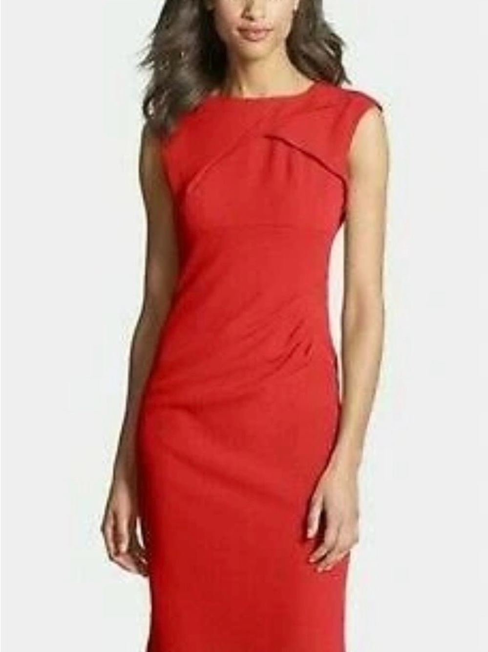 Adrianna Papell Red Cap-Sleeve Midi Sheath Dress with Folded Neck Detail